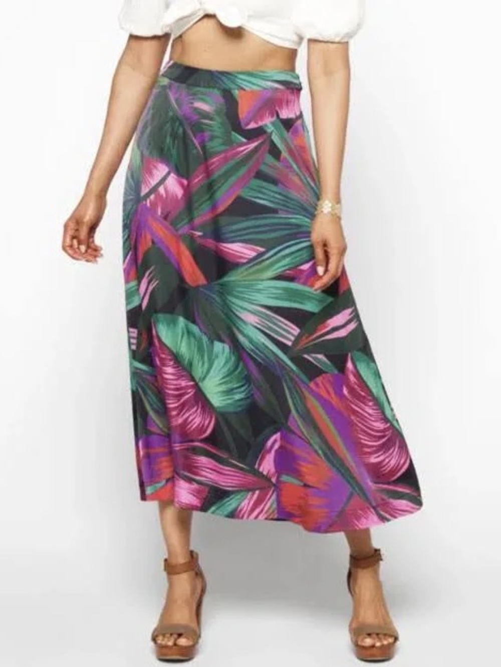 NWT Farm Rio Midnight Leaves Midi Skirt
